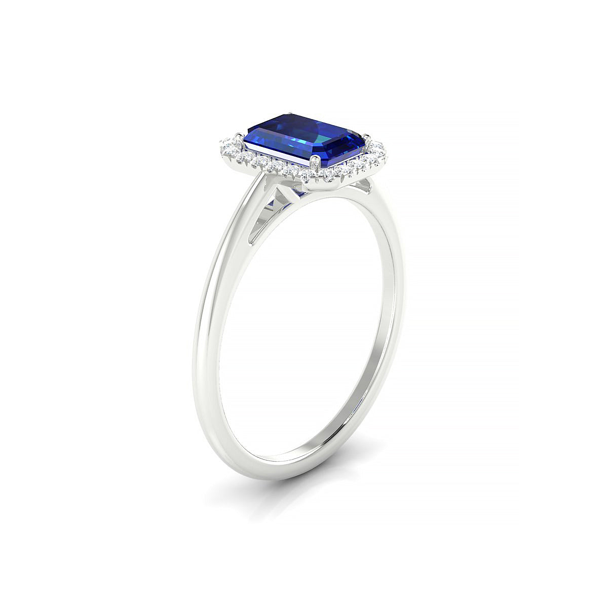 Solar | 18k White Gold 7 x 5 mm Emerald Sapphire Ring