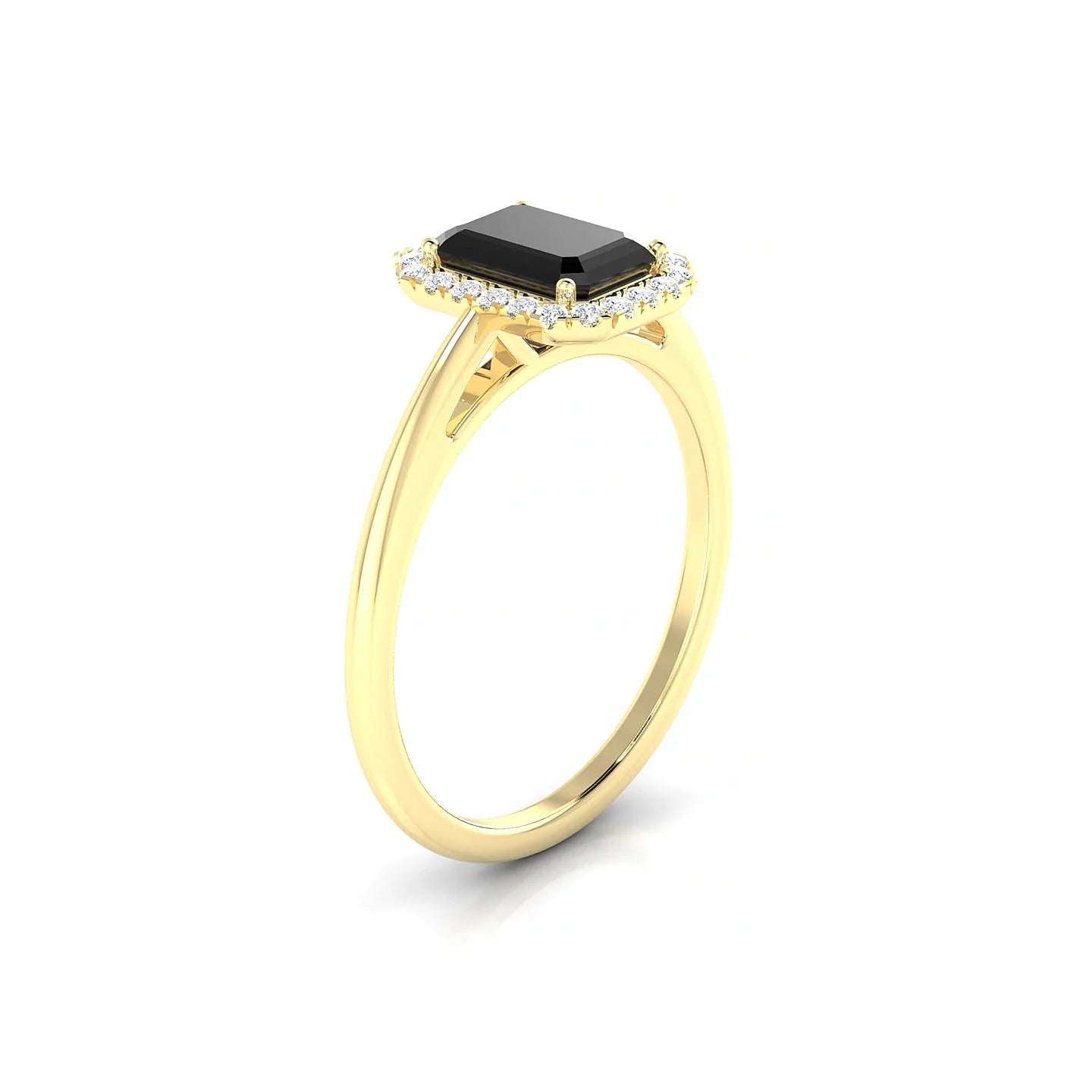 Solar | 18k Yellow Gold 7 x 5 mm Emerald Black Diamond Ring