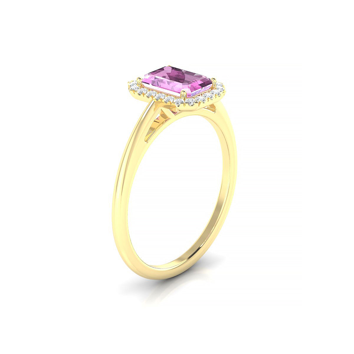 Solar | 18k Yellow Gold 7 x 5 mm Emerald Pink Sapphire Ring