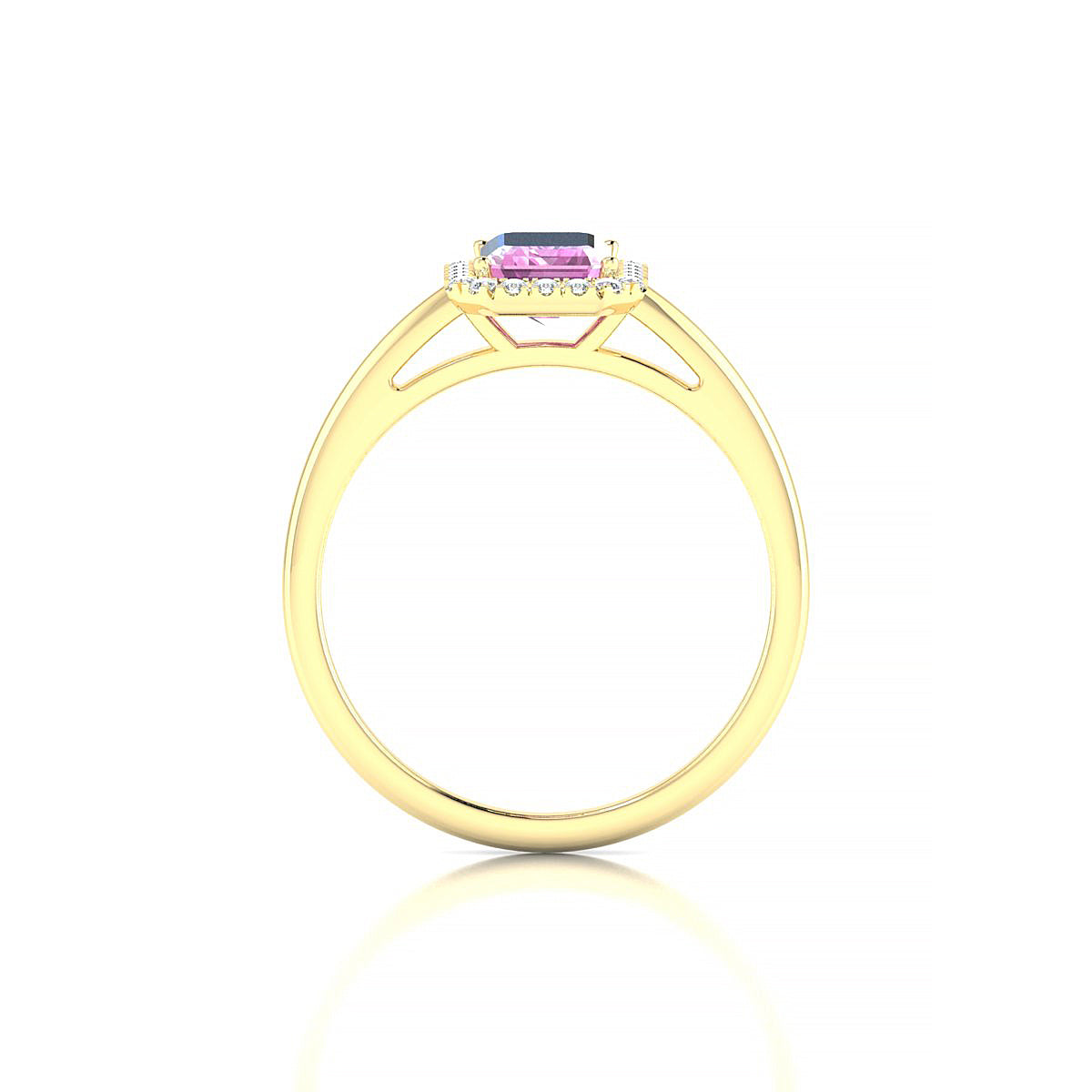 Solar | 18k Yellow Gold 7 x 5 mm Emerald Pink Sapphire Ring