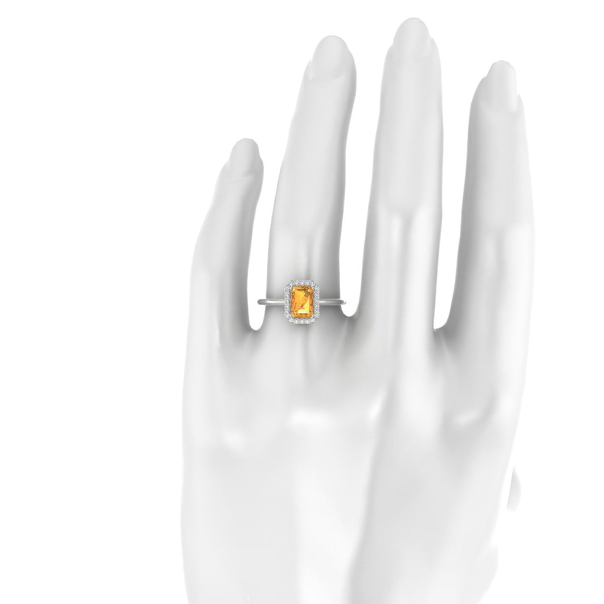 Solar | 18k White Gold 7 x 5 mm Emerald Citrine Ring