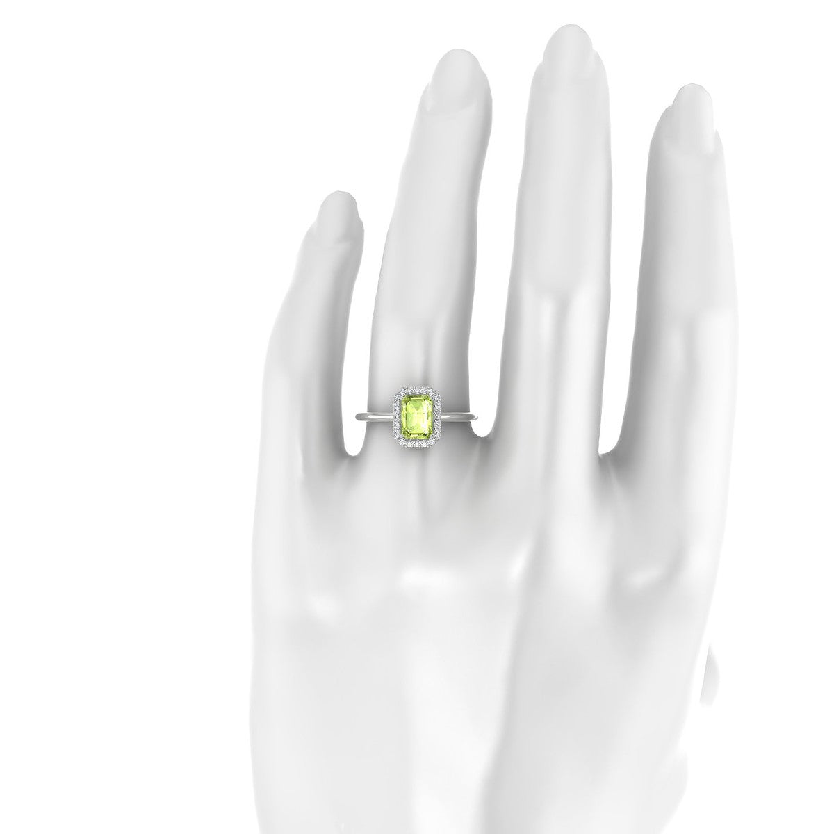 Solar | 18k White Gold 7 x 5 mm Emerald Peridot Ring
