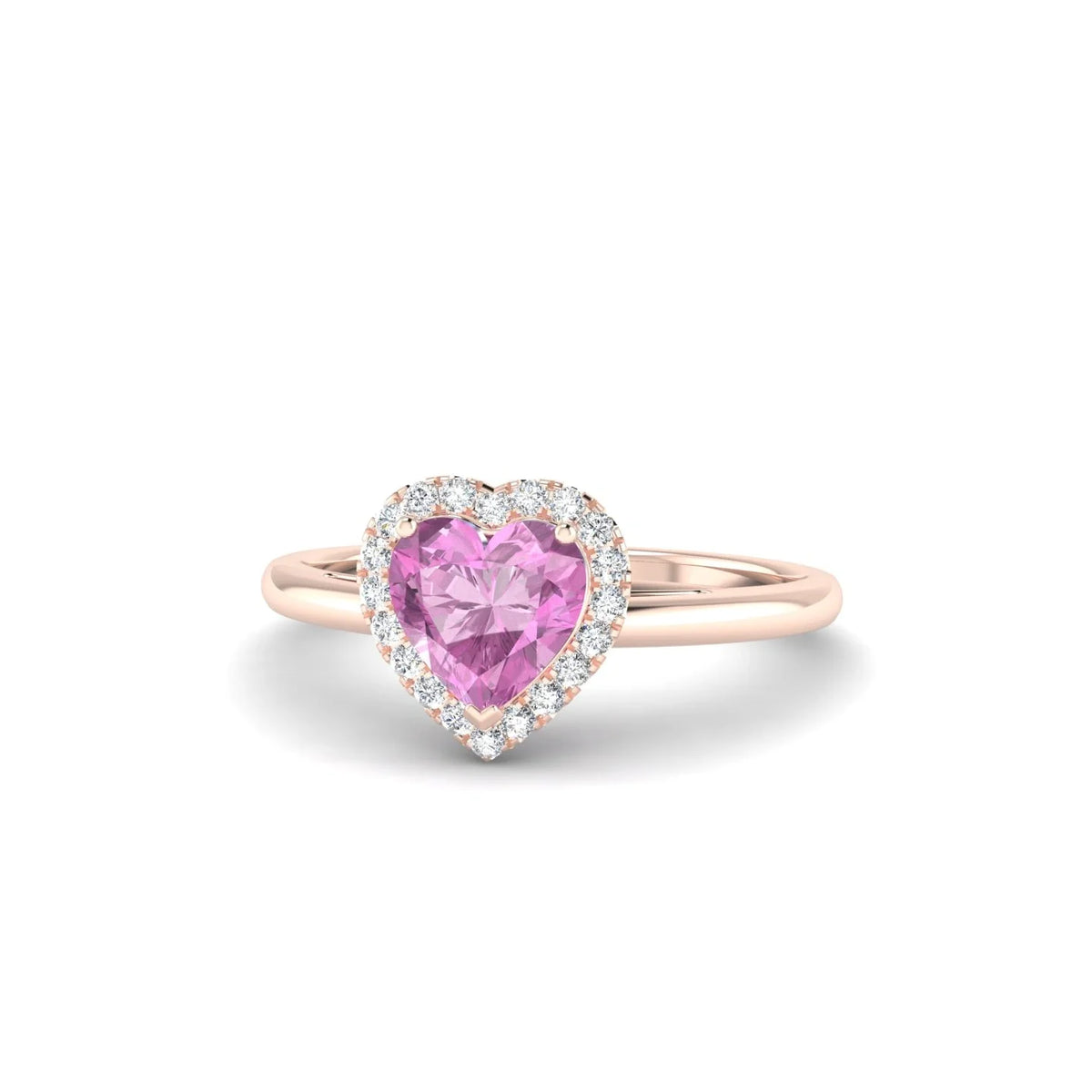 Solar | 18k Rose Gold 5.5 mm Heart Pink Sapphire Ring