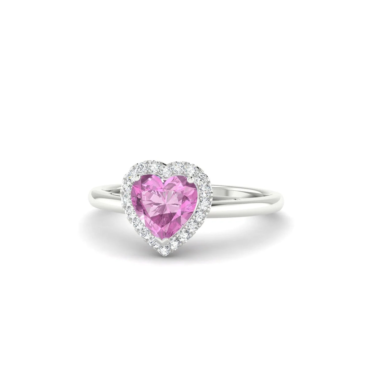 Solar | 18k White Gold 5.5 mm Heart Pink Sapphire Ring