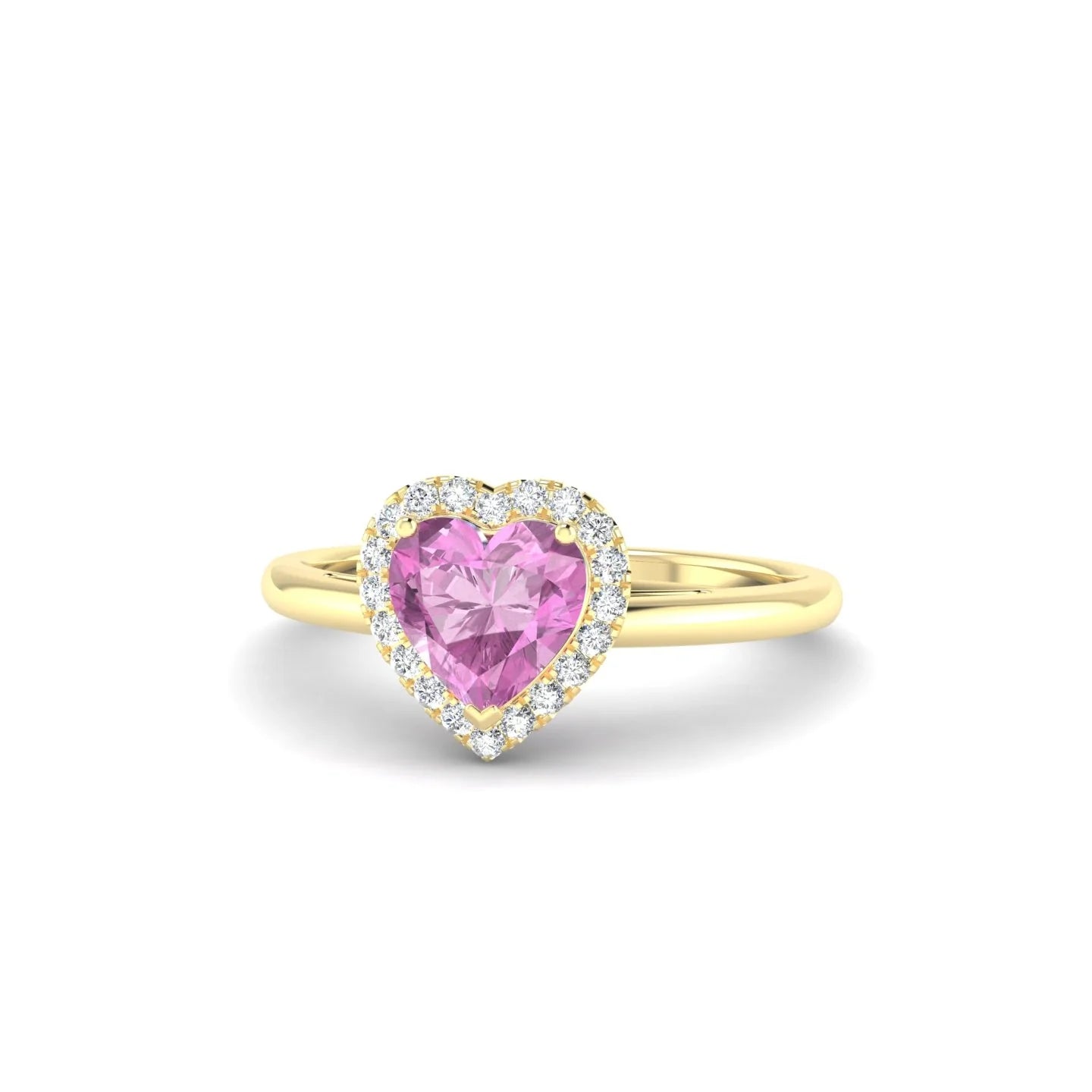 Solar | 18k Yellow Gold 5.5 mm Heart Pink Sapphire Ring