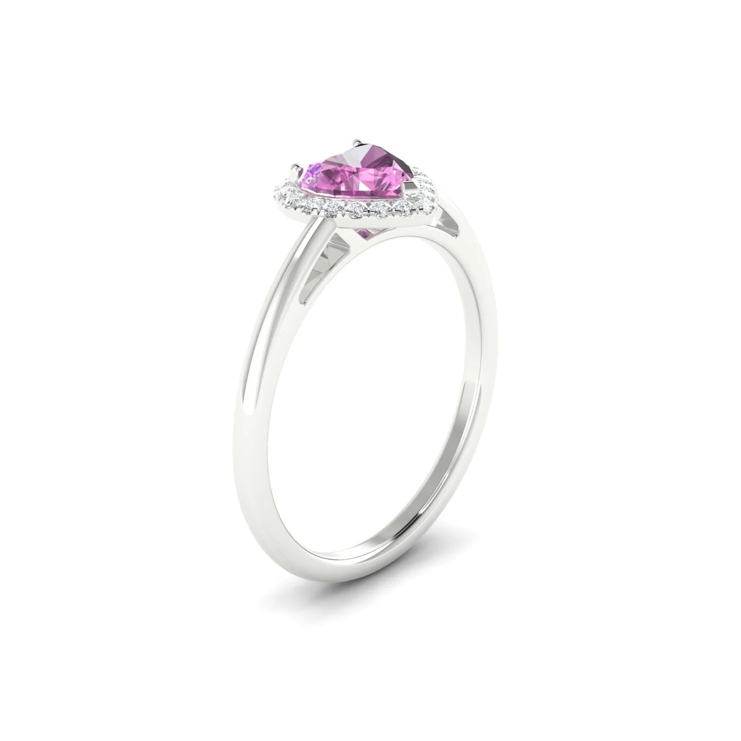 Solar | 18k White Gold 5.5 mm Heart Pink Sapphire Ring