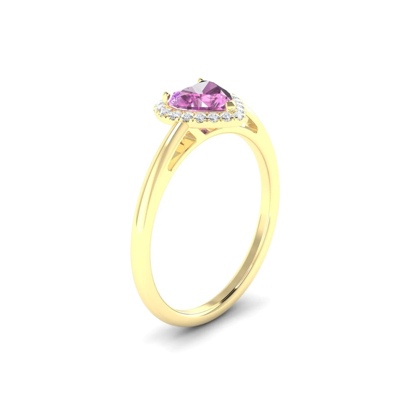 Solar | 18k Yellow Gold 5.5 mm Heart Pink Sapphire Ring