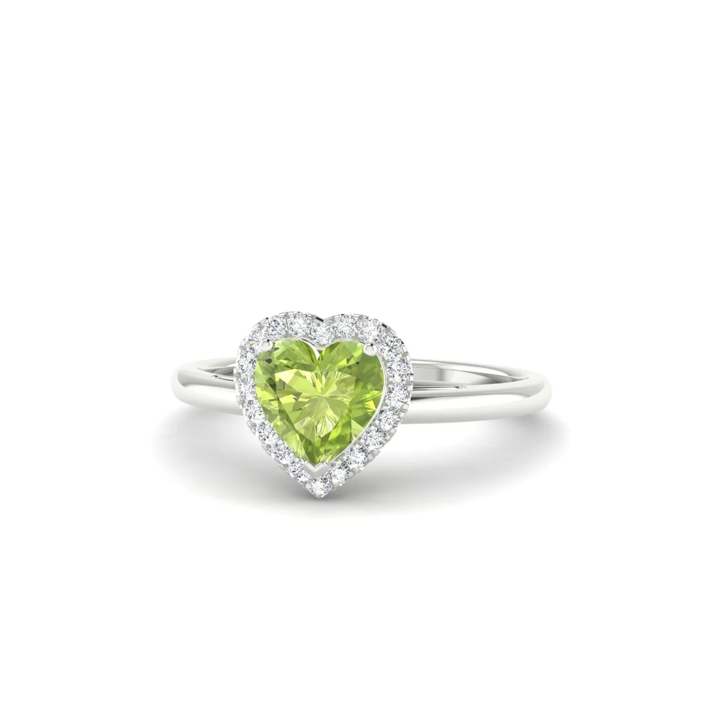 Solar | 18k White Gold 6 mm Heart Peridot Ring