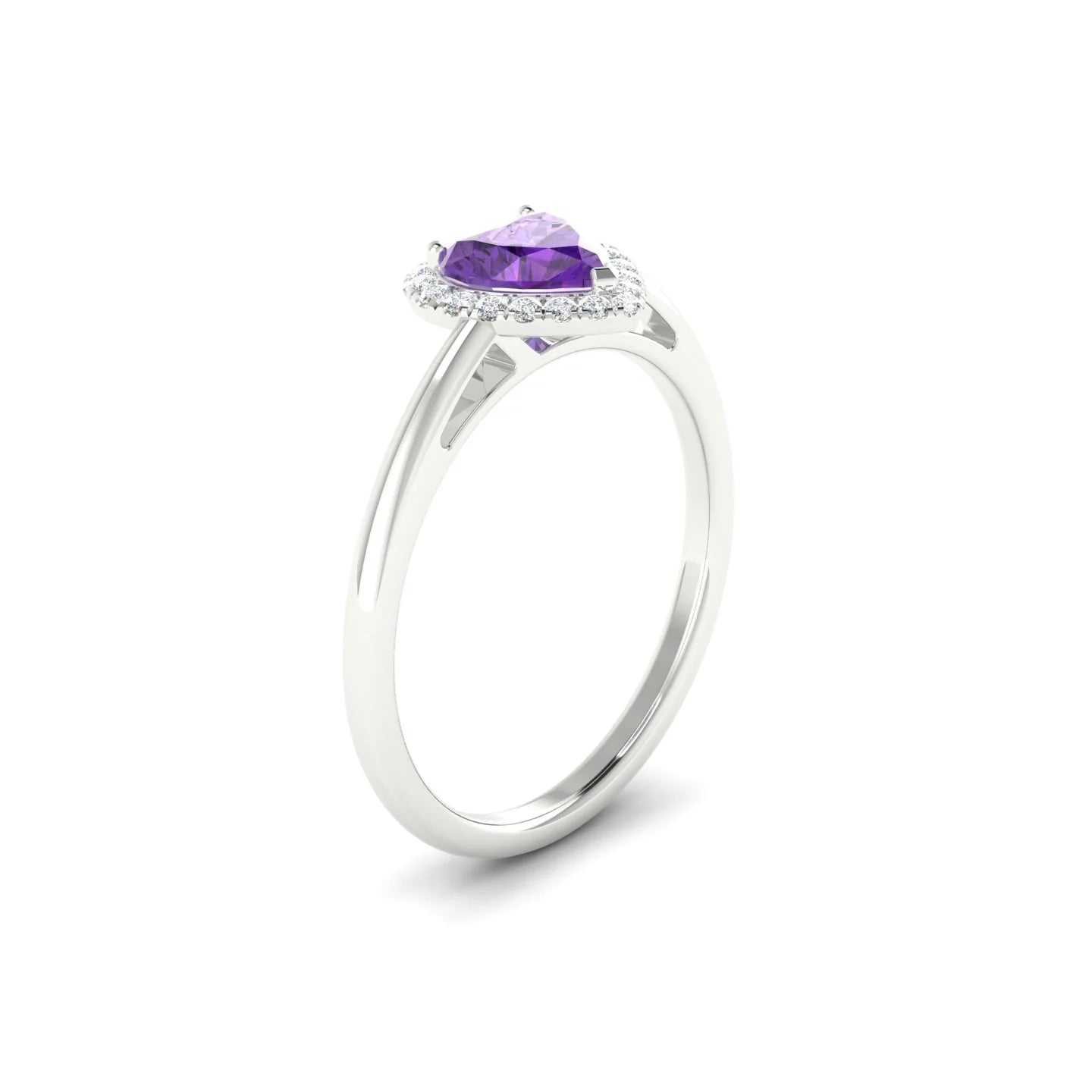Solar | 18k White Gold 6 mm Heart Amethyst Ring
