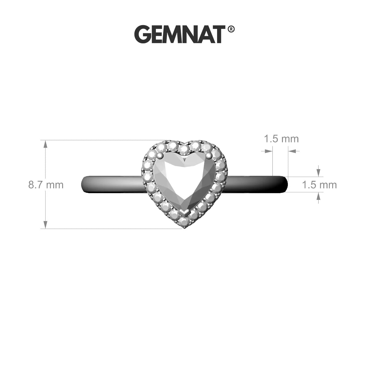 Solar | 18k White Gold 6 mm Heart Rhodolite Ring