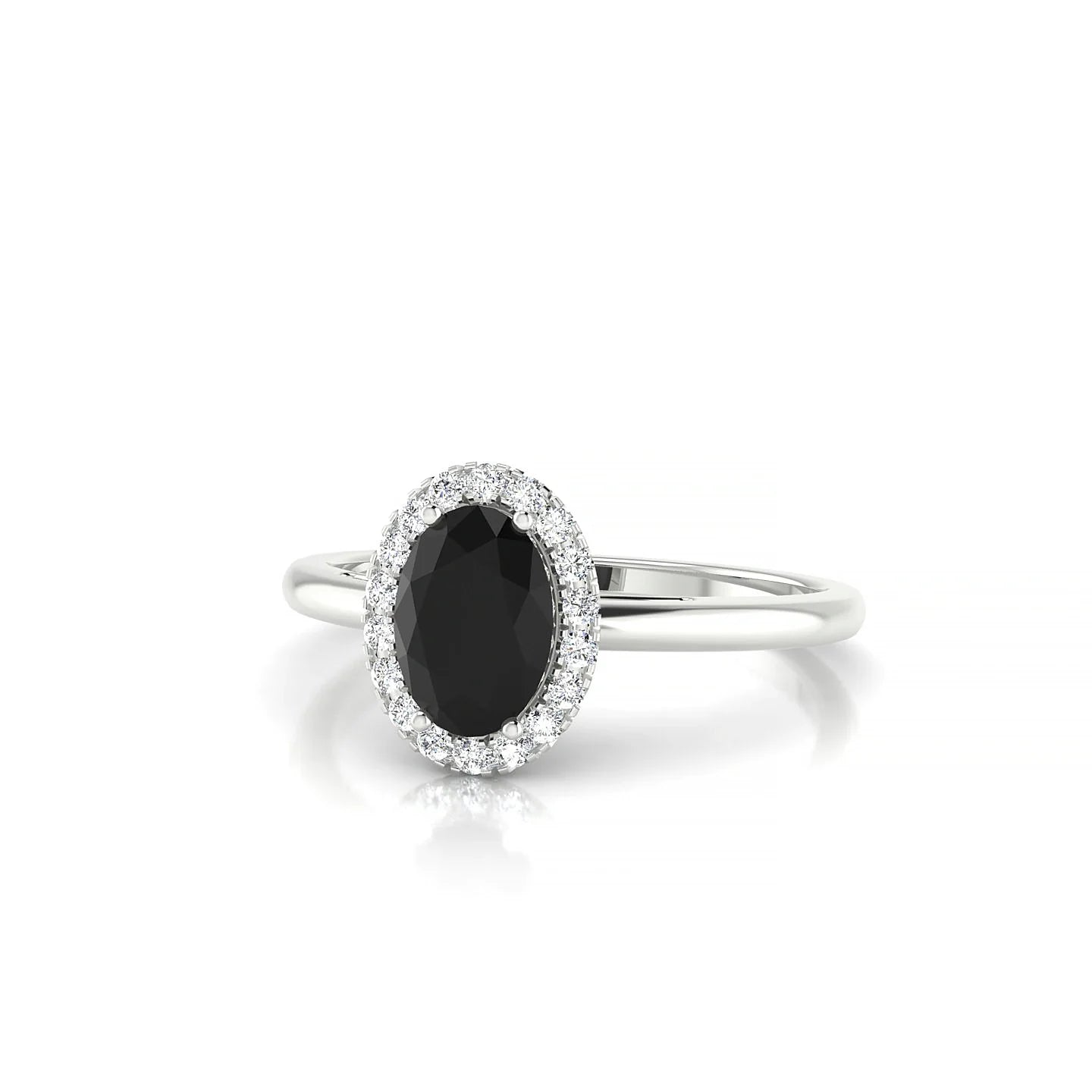 Solar | 18k White Gold 7 x 5 mm Oval Black Diamond Ring