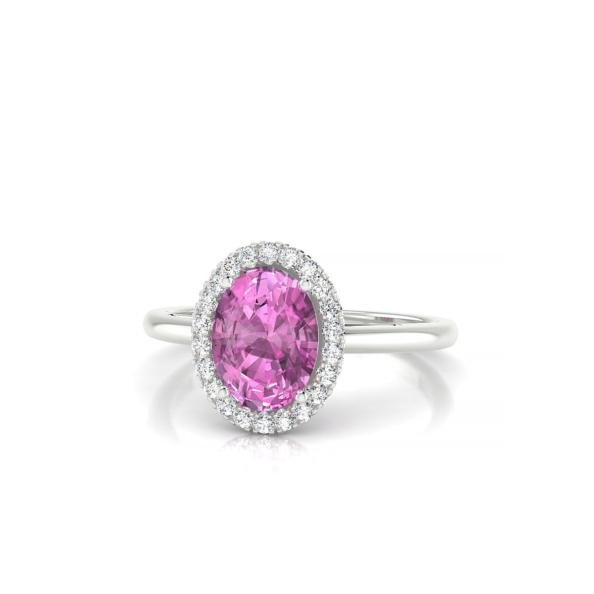 Solar | 18k White Gold 8 x 6 mm Oval Pink Sapphire Ring