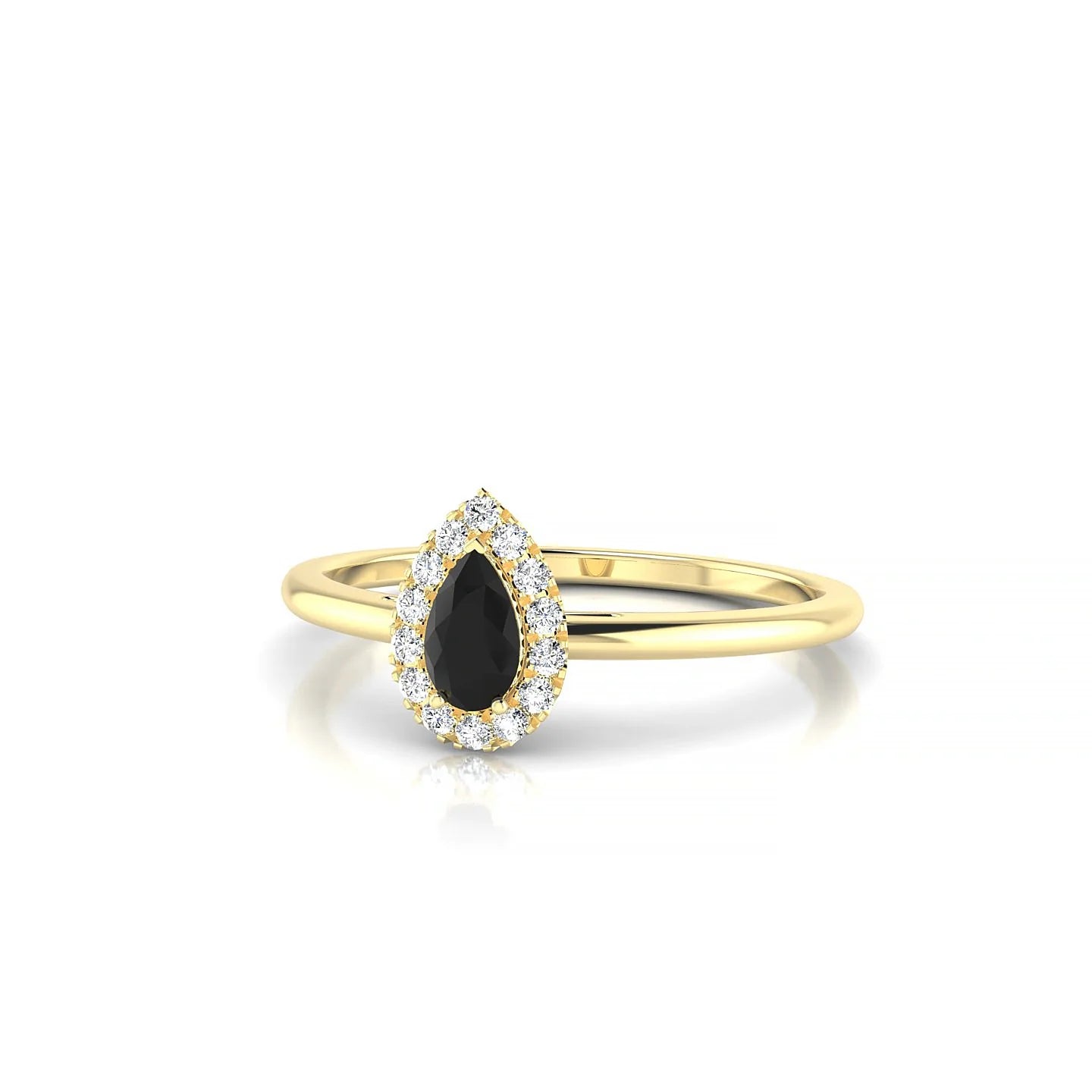 Solar | 18k Yellow Gold 5 x 3 mm Pear Black Diamond Ring
