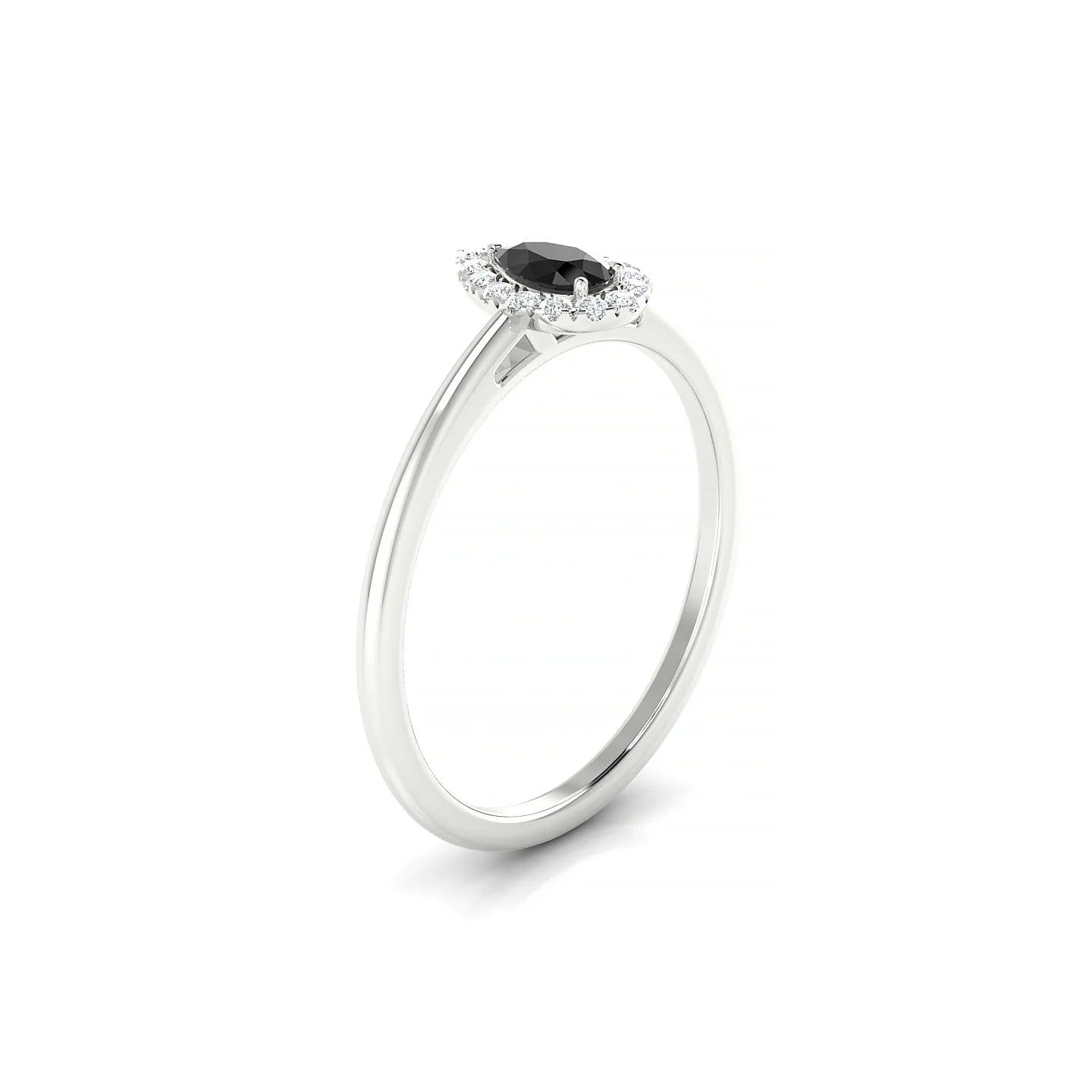 Solar | 18k White Gold 5 x 3 mm Pear Black Diamond Ring