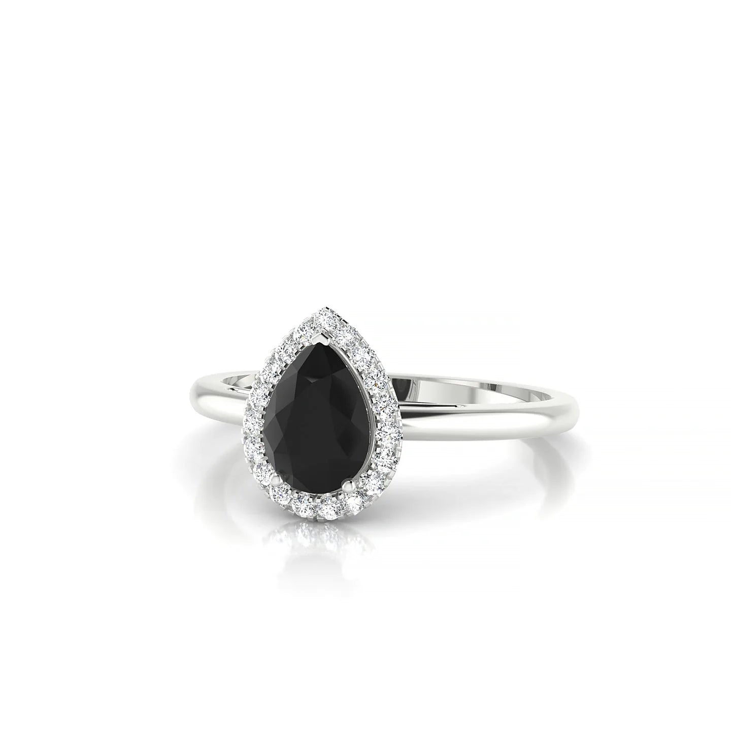 Solar | 18k White Gold 7 x 5 mm Pear Black Diamond Ring