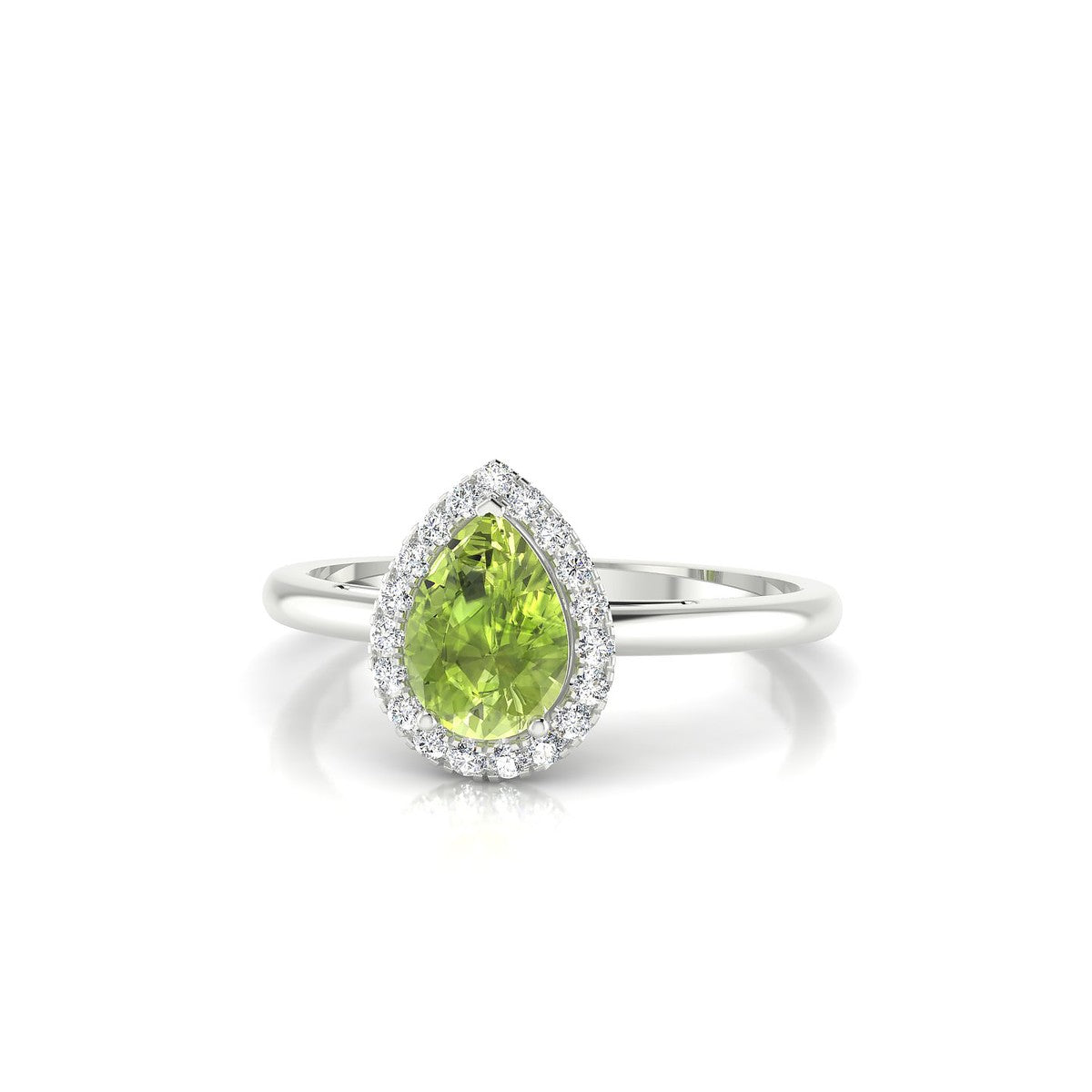 Solar | 18k White Gold 7 x 5 mm Pear Peridot Ring