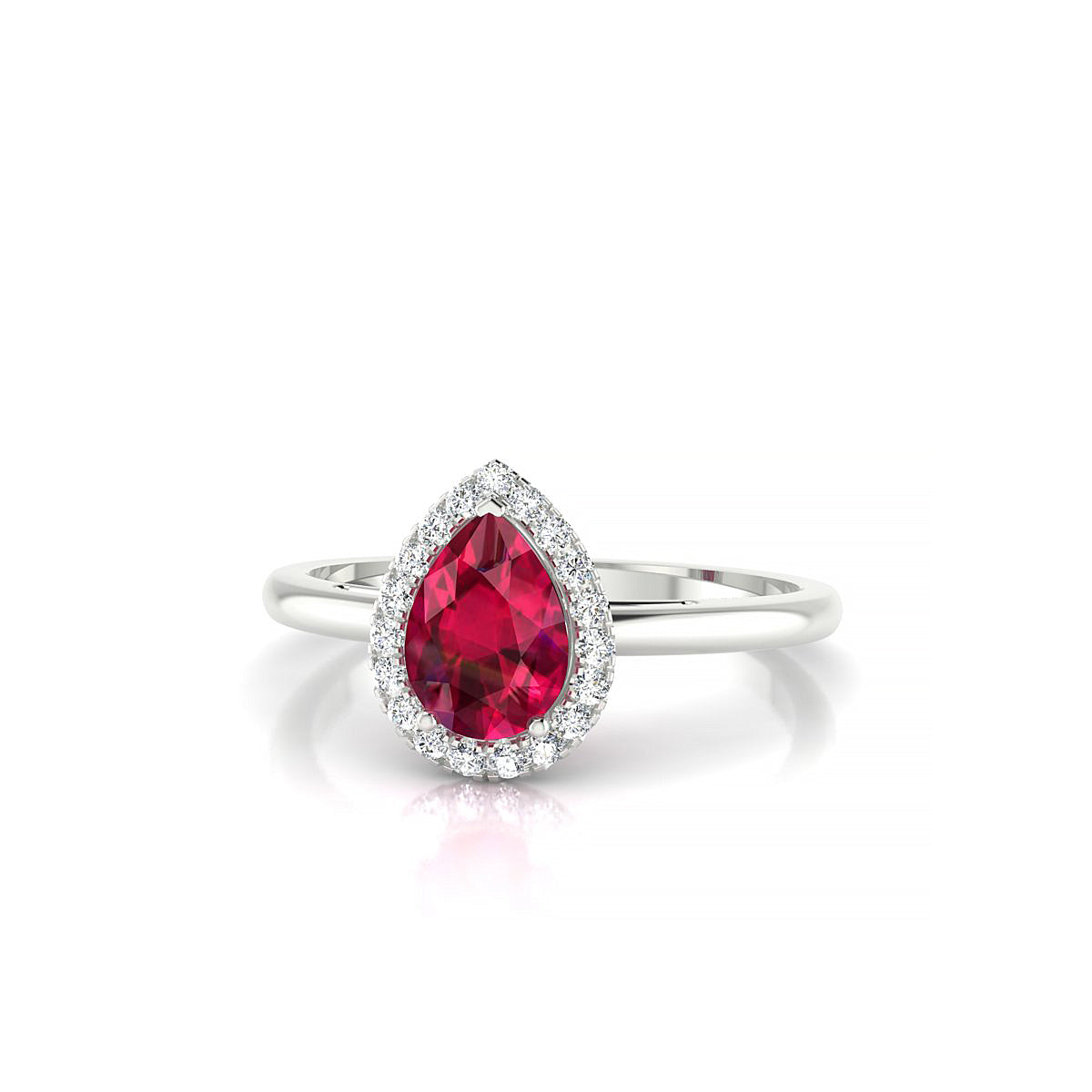Solar | 18k White Gold 7 x 5 mm Pear Ruby Ring