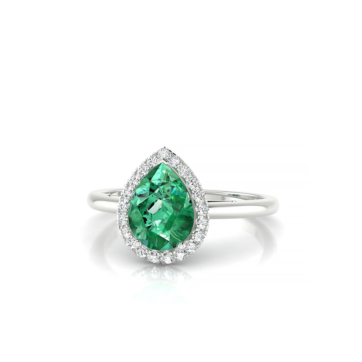 Solar | 18k White Gold 8 x 6 mm Pear Emerald Ring