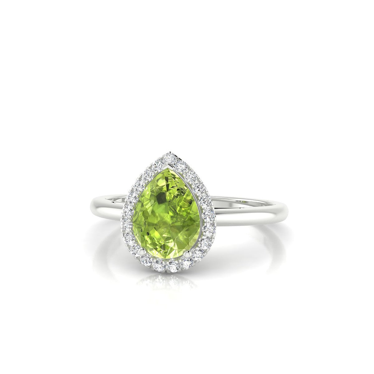 Solar | 18k White Gold 8 x 6 mm Pear Peridot Ring