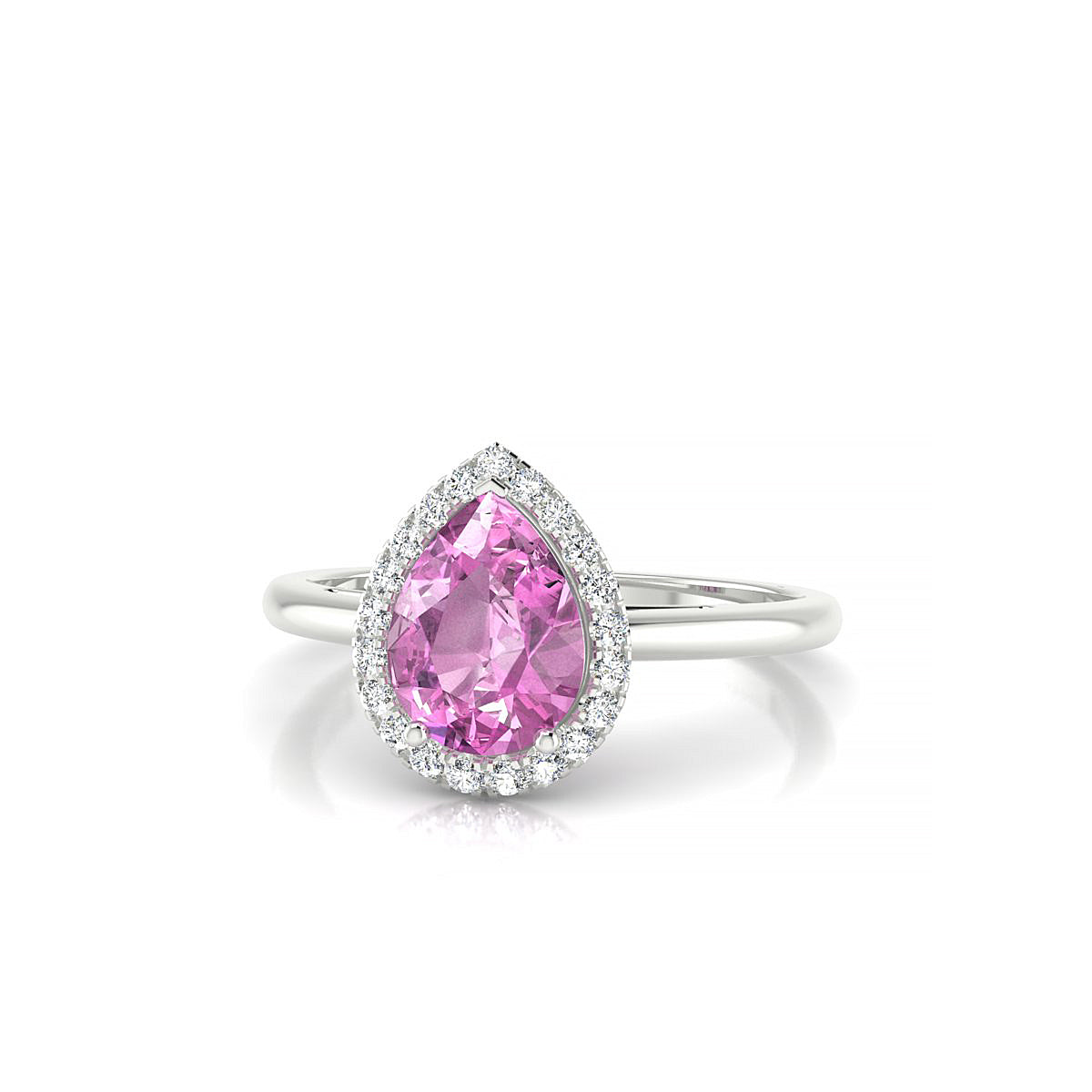 Solar | 18k White Gold 8 x 6 mm Pear Pink Sapphire Ring
