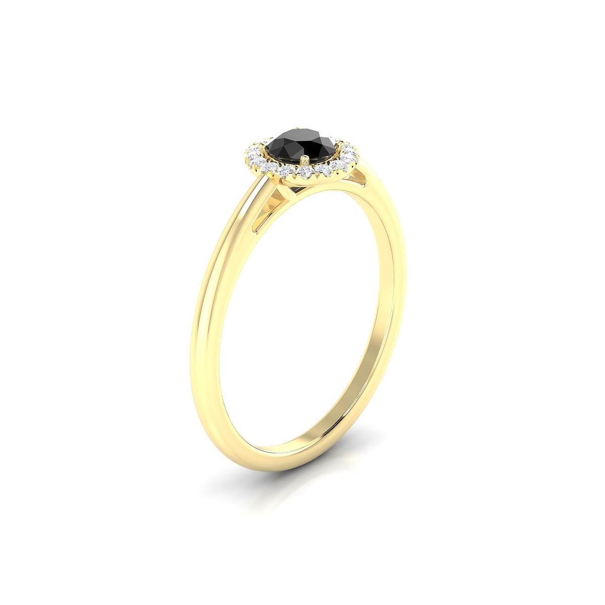 Solar | 18k Yellow Gold 4.5 mm Round Black Diamond Ring
