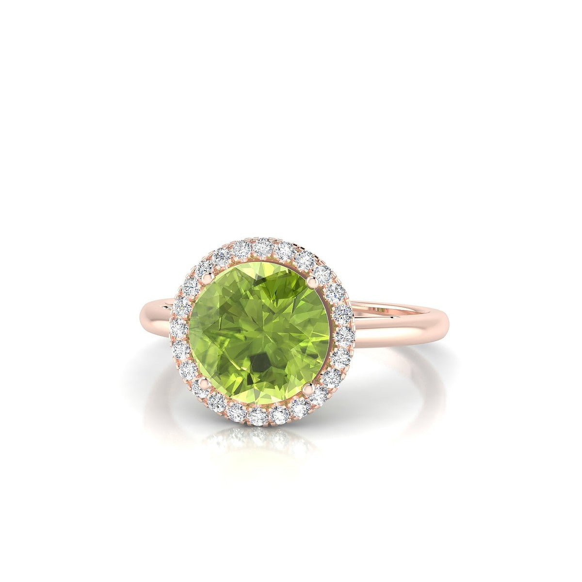 Solar | 18k Rose Gold 8 mm Round Peridot Ring