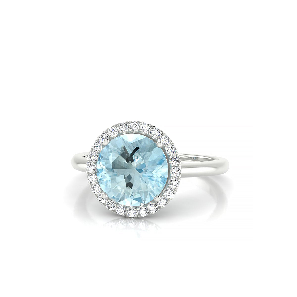 Solar | 18k White Gold 8 mm Round Aquamarine Ring
