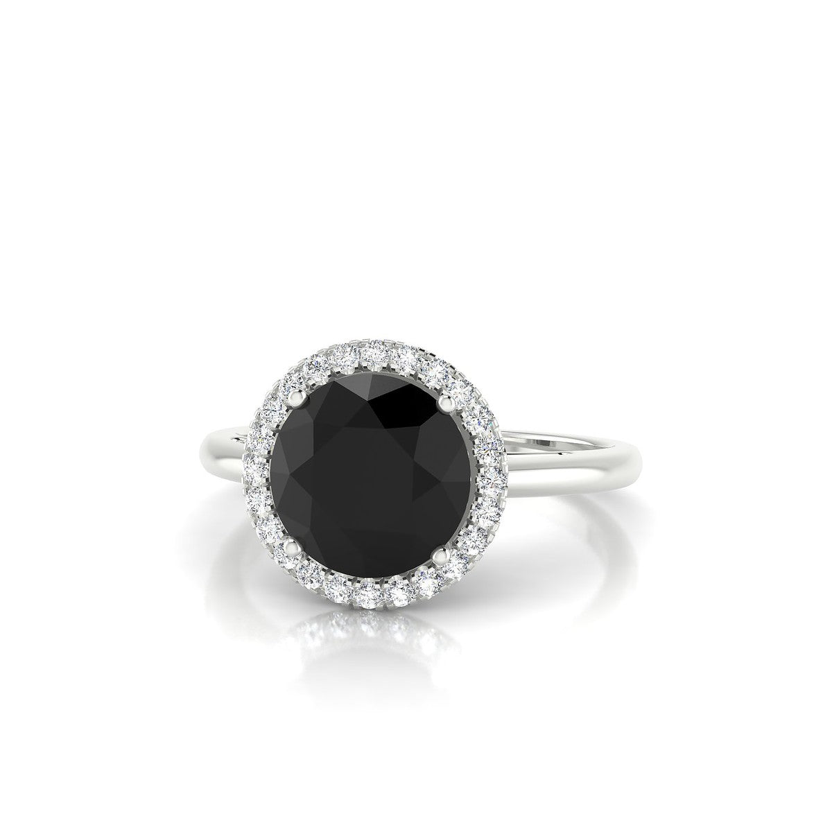 Solar | 18k White Gold 8 mm Round Black Diamond Ring