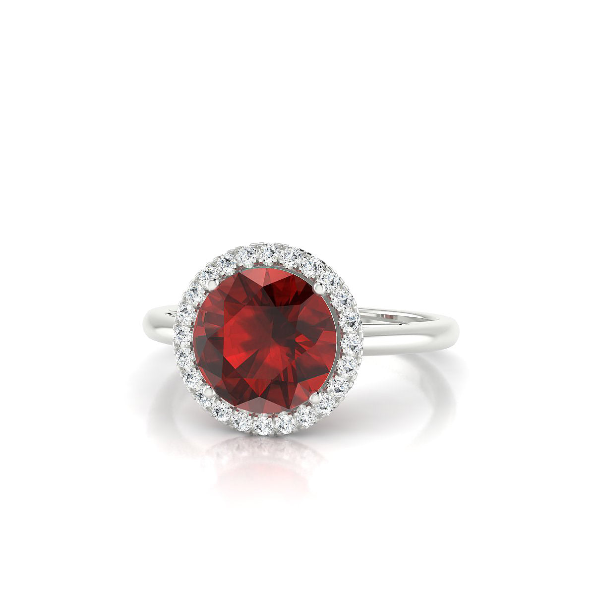 Solar | 18k White Gold 8 mm Round Garnet Ring