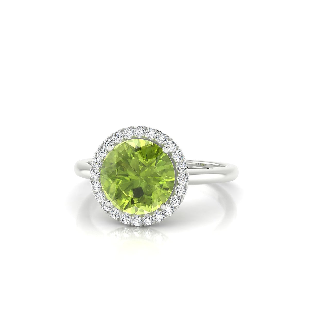 Solar | 18k White Gold 8 mm Round Peridot Ring
