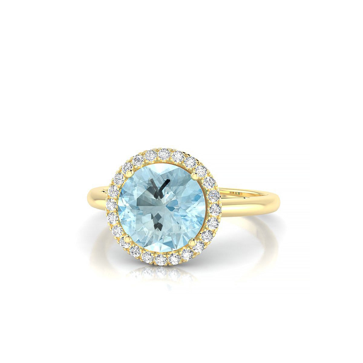 Solar | 18k Yellow Gold 8 mm Round Aquamarine Ring