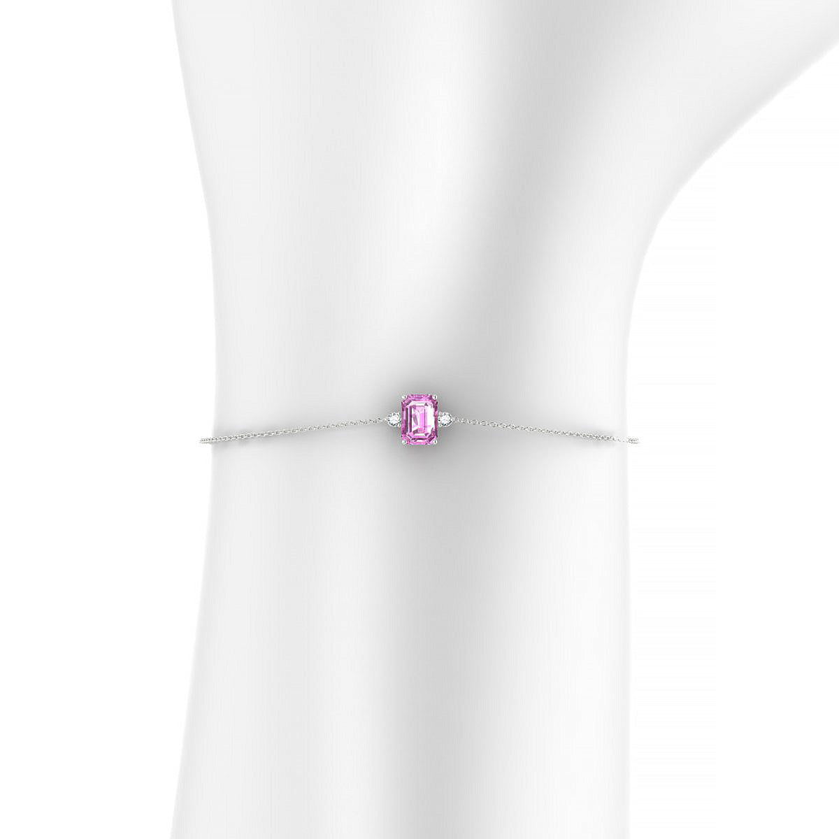 Sparkle | 18k White Gold 7 x 5 mm Emerald Pink Sapphire Bracelet