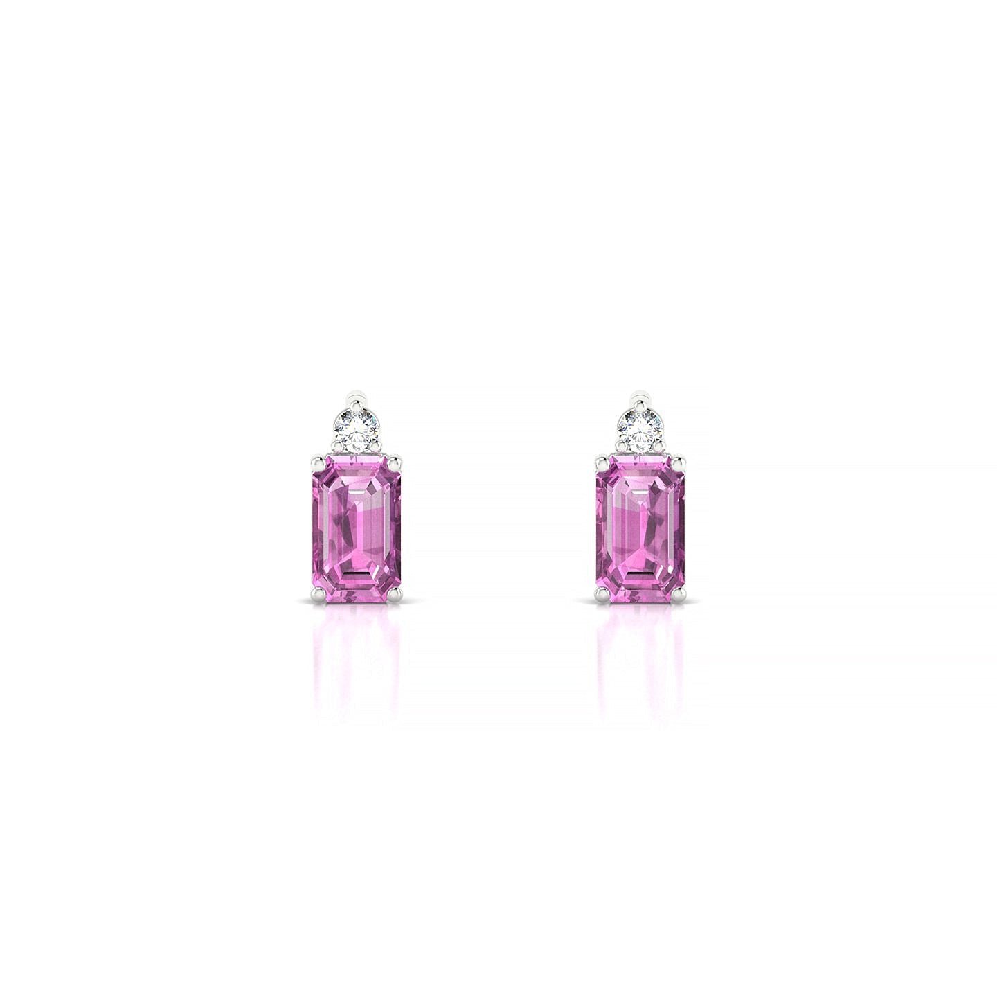 Sparkle | 18k White Gold 5 x 3 mm Emerald Pink Sapphire Earrings
