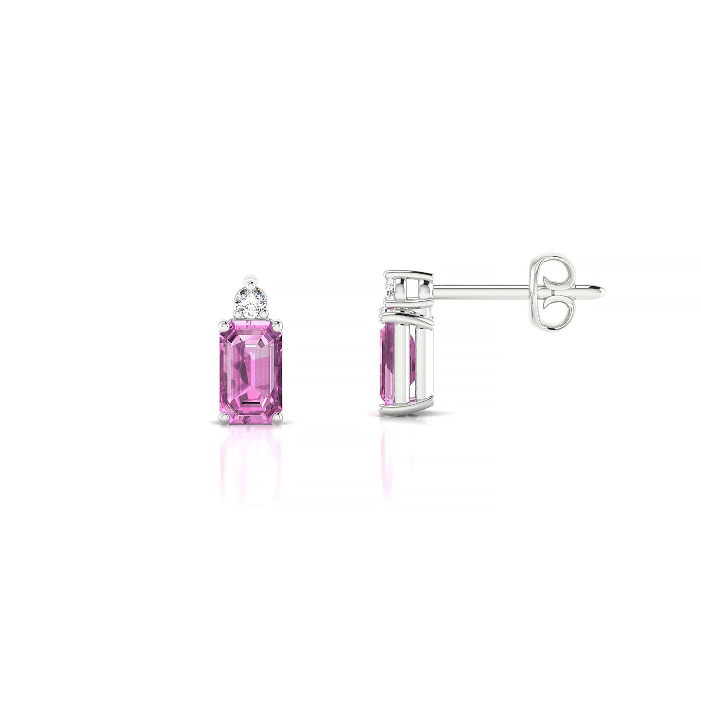 Sparkle | 18k White Gold 5 x 3 mm Emerald Pink Sapphire Earrings