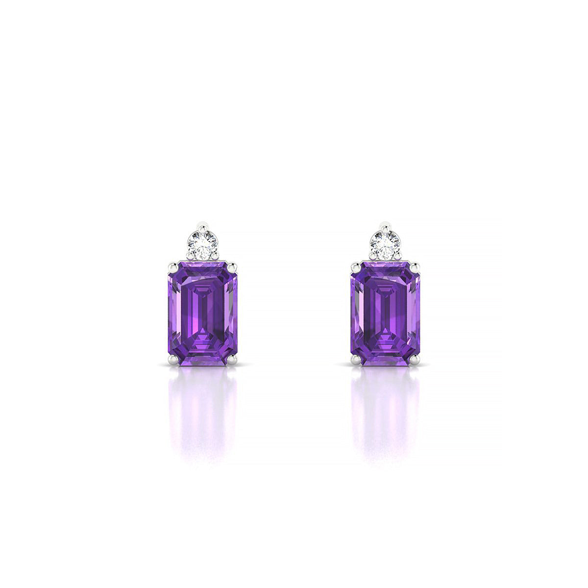 Sparkle | 18k White Gold 6 x 4 mm Emerald Amethyst Earrings