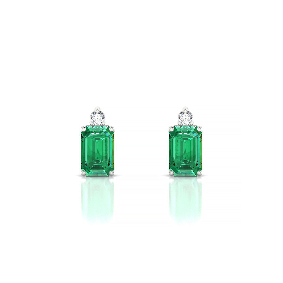 Sparkle | 18k White Gold 6 x 4 mm Emerald Emerald Earrings