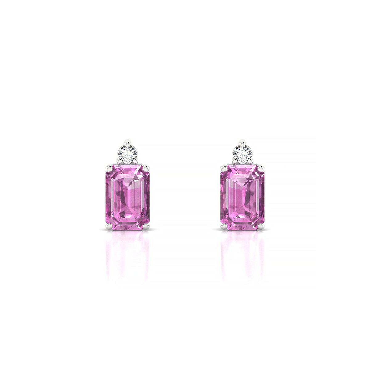 Sparkle | 18k White Gold 6 x 4 mm Emerald Pink Sapphire Earrings