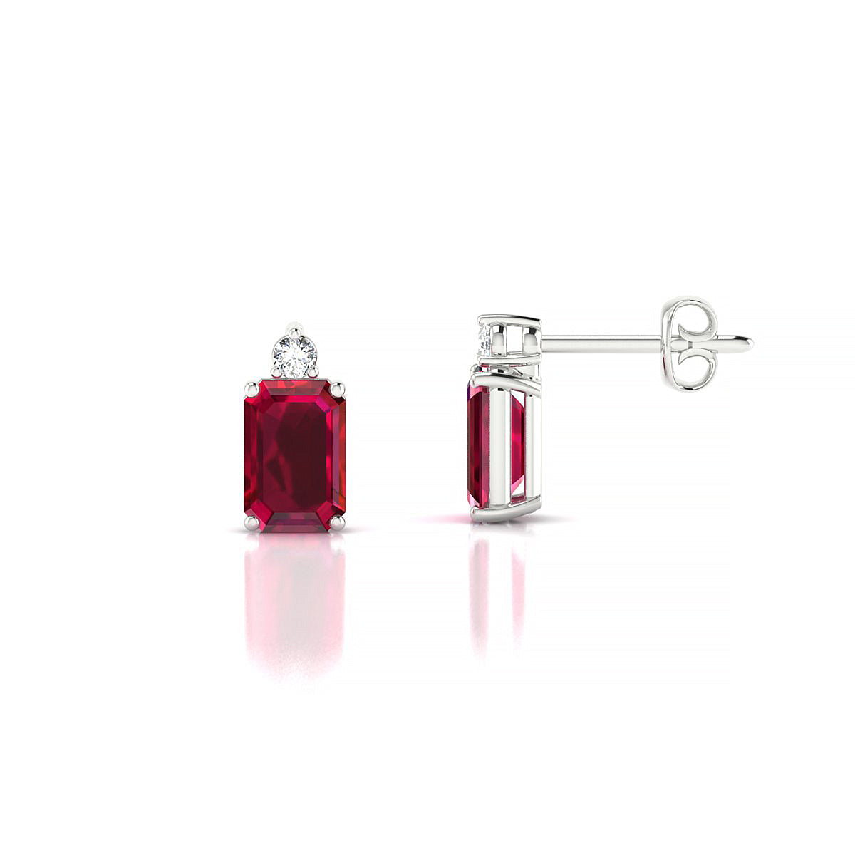 Sparkle | 18k White Gold 6 x 4 mm Emerald Ruby Earrings