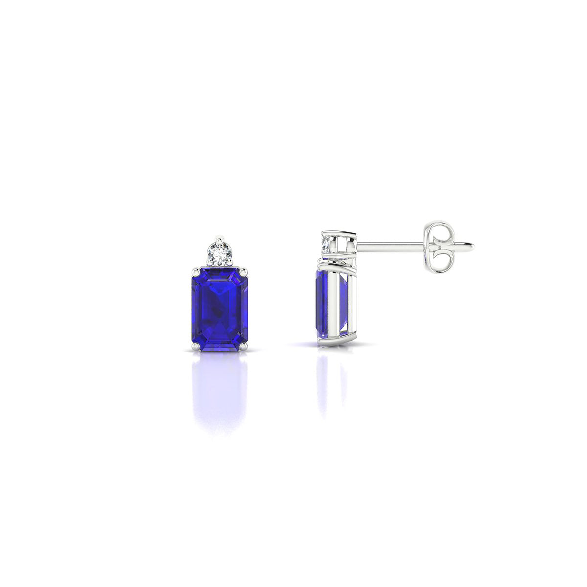 Sparkle | 18k White Gold 6 x 4 mm Emerald Tanzanite Earrings