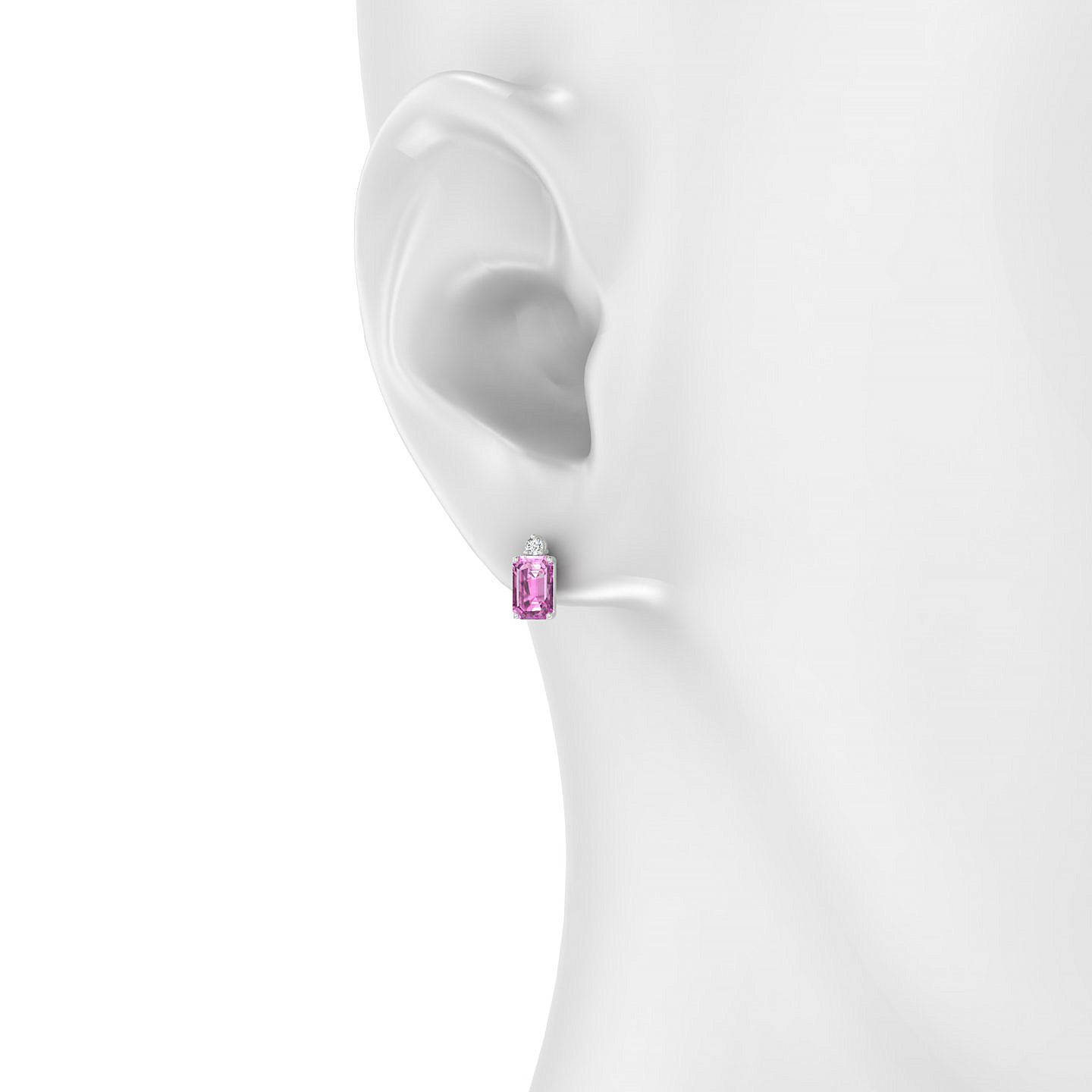 Sparkle | 18k White Gold 6 x 4 mm Emerald Pink Sapphire Earrings
