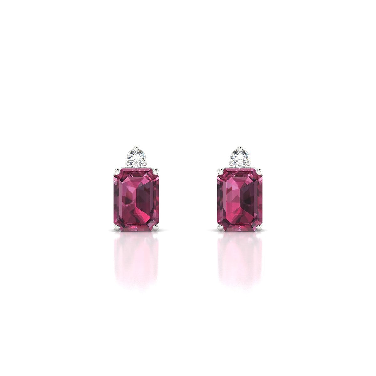 Sparkle | 18k White Gold 7 x 5 mm Emerald Rhodolite Earrings