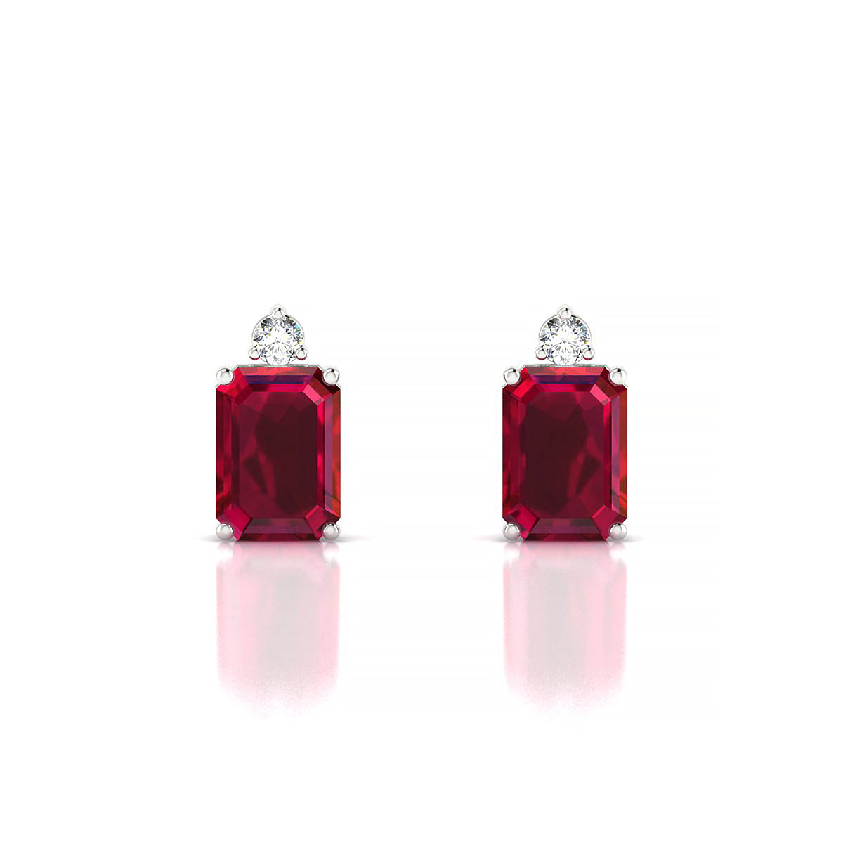 Sparkle | 18k White Gold 7 x 5 mm Emerald Ruby Earrings