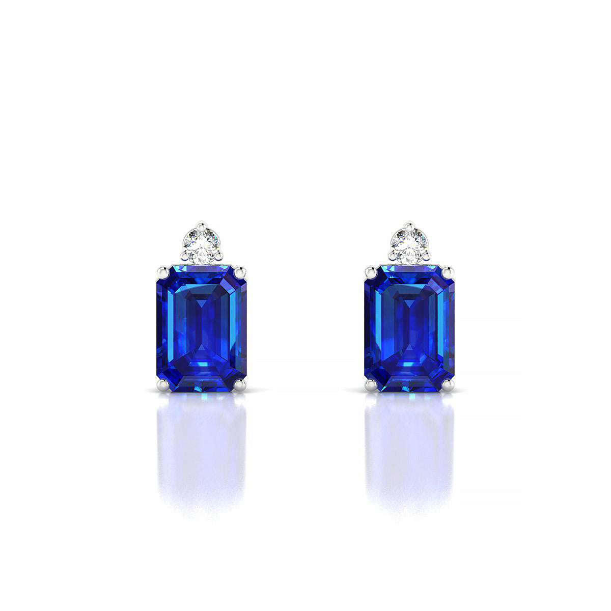 Sparkle | 18k White Gold 7 x 5 mm Emerald Sapphire Earrings