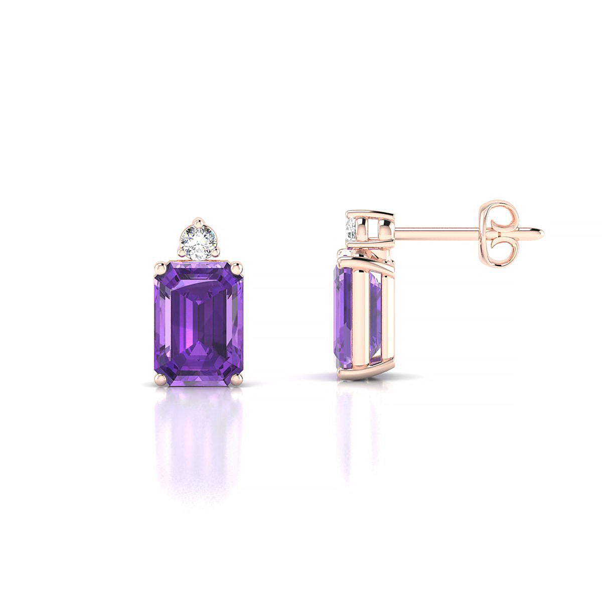 Sparkle | 18k Rose Gold 7 x 5 mm Emerald Amethyst Earrings