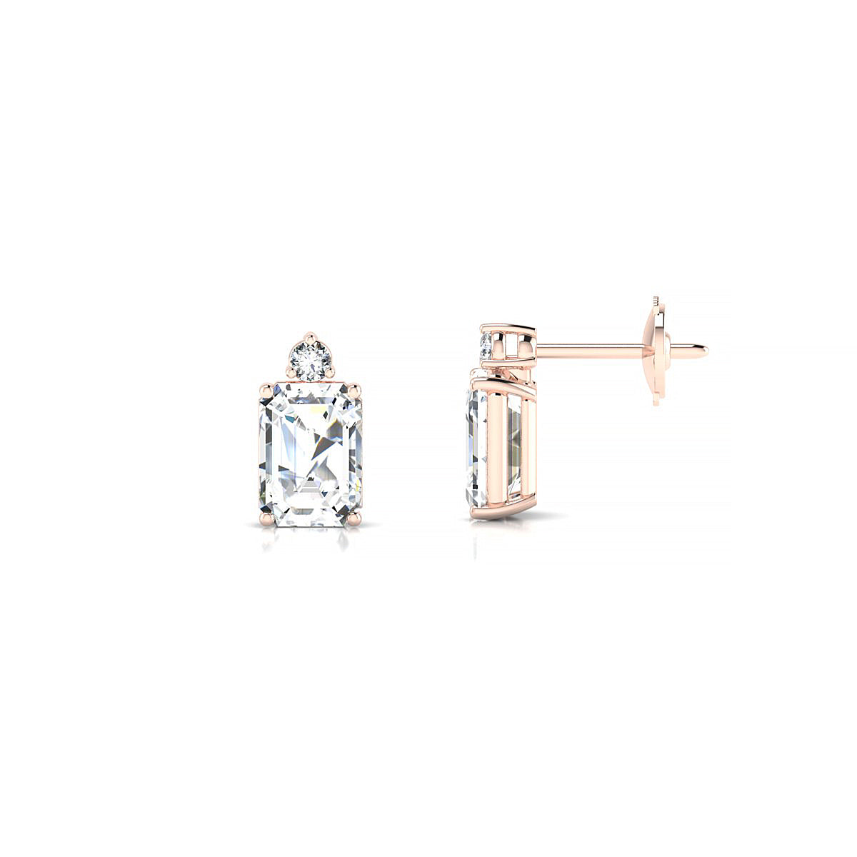 Sparkle | 18k Rose Gold 7 x 5 mm Emerald Diamond Earrings