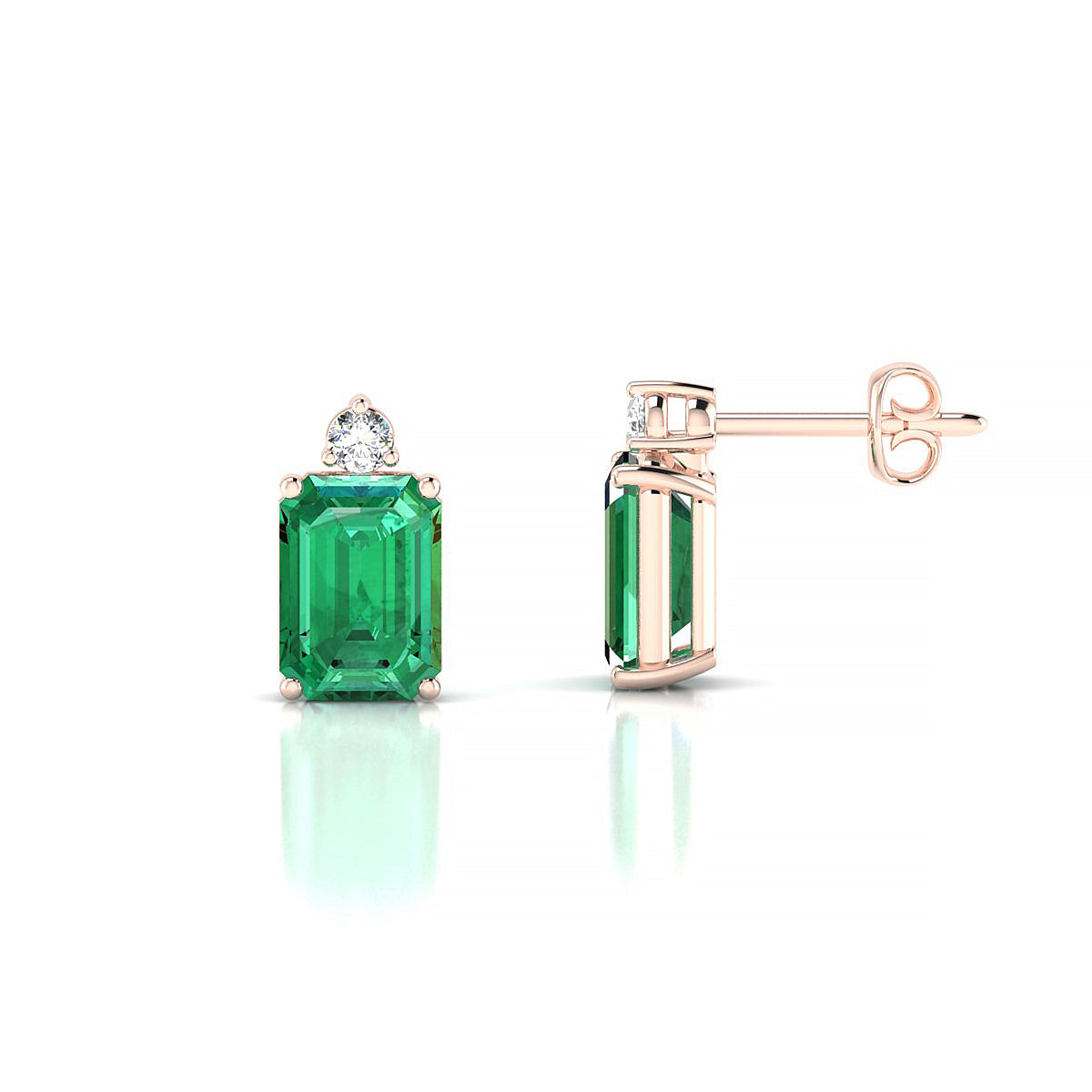 Sparkle | 18k Rose Gold 7 x 5 mm Emerald Emerald Earrings