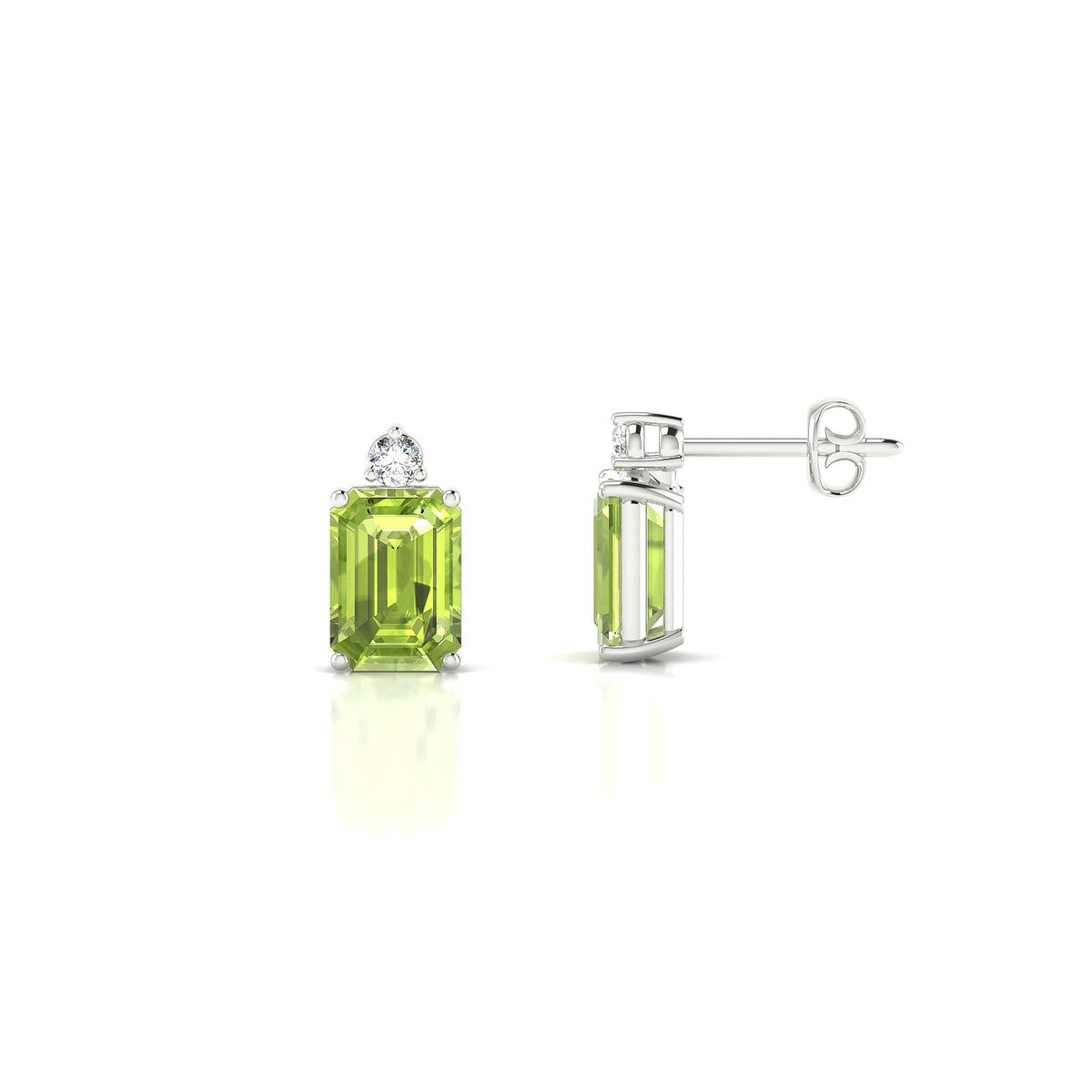 Sparkle | 18k White Gold 7 x 5 mm Emerald Peridot Earrings