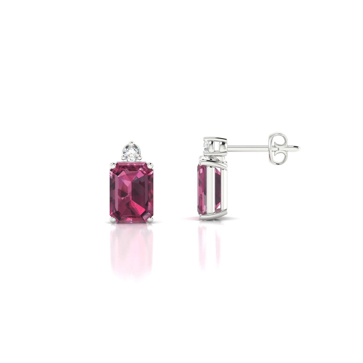 Sparkle | 18k White Gold 7 x 5 mm Emerald Rhodolite Earrings