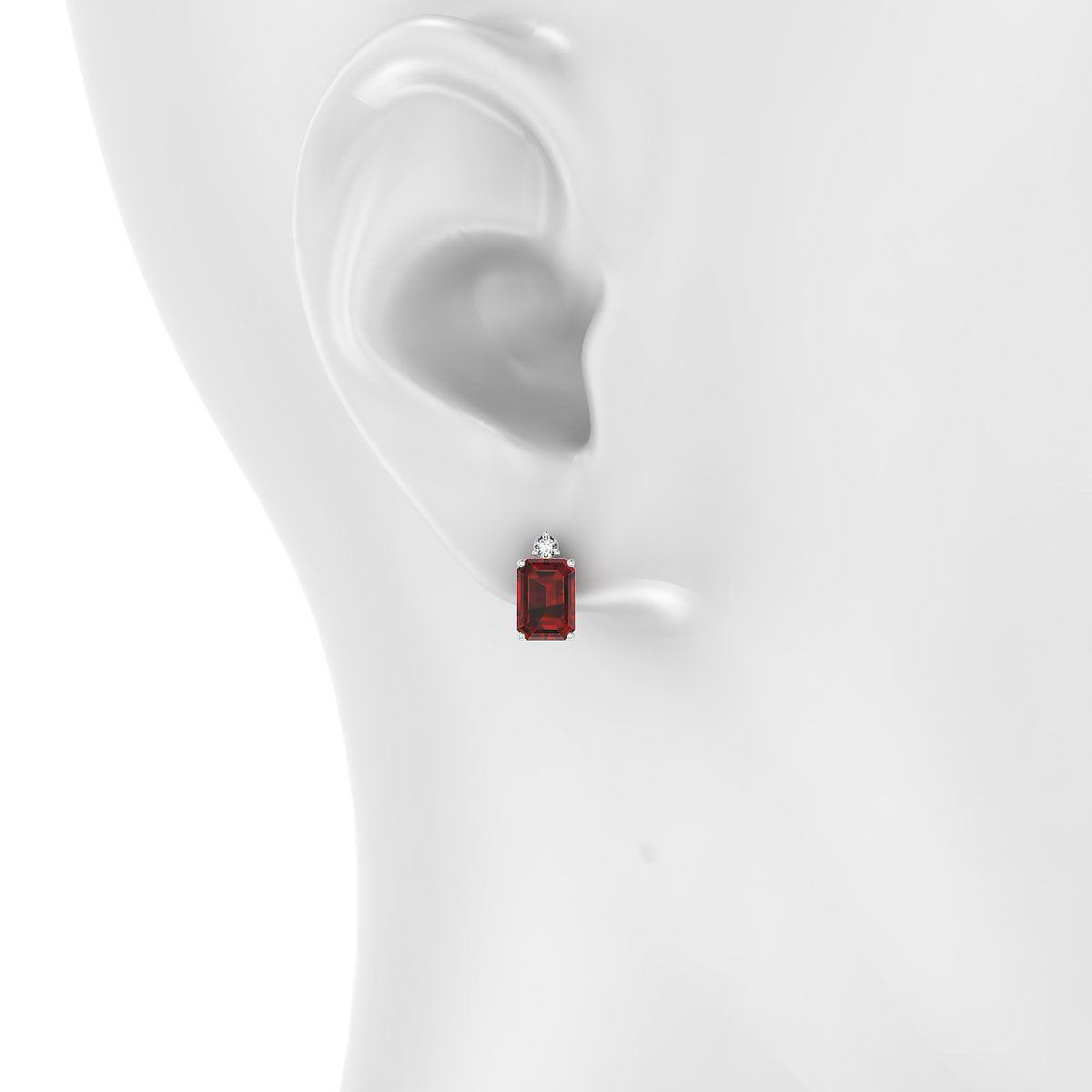 Sparkle | 18k White Gold 7 x 5 mm Emerald Garnet Earrings