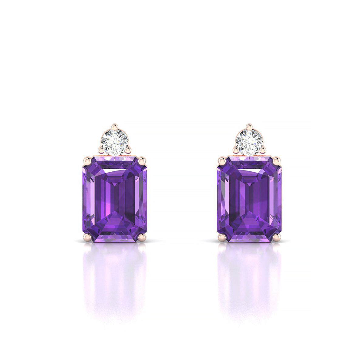 Sparkle | 18k Rose Gold 8 x 6 mm Emerald Amethyst Earrings